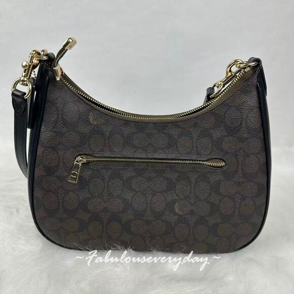 Coach Teri Hobo Bag Crossbody In Signature Canvas/Gold/Walnut/Black CV940 NWT - Picture 4 of 11